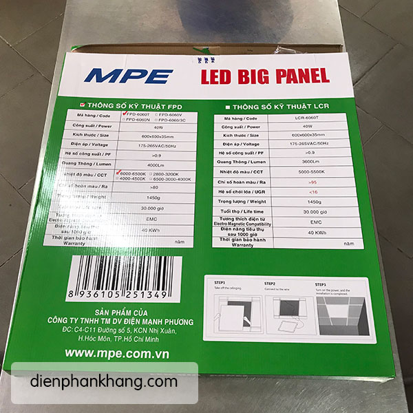 Đèn LED MPE Big Panel Thả Trần La Phông FPD3-6060N