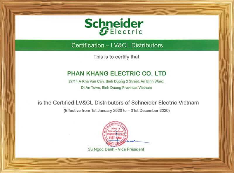Chứng nhận NPP Thiết bị điện Schneider của Phan Khang Electric